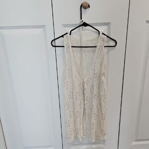 Lace Overlay Sleeveless Top - White